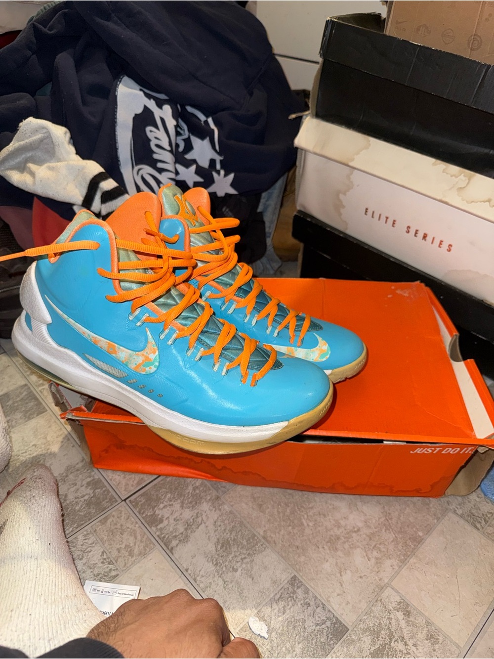 Nike Turquoise and Orange High-Top Basketball Sneakers